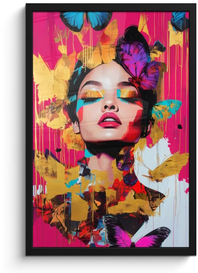 Poster in lijst - Fotolijst 40x60 cm - Posters - Vrouw - Abstract - Kleurrijk - Posterlijst zwart - Decoratie - Wanddecoratie woonkamer - Muurdecoratie slaapkamer