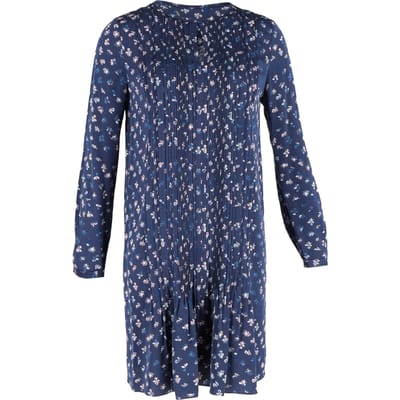 Diane Von Furstenberg bedrukte, geplooide jurk met lange mouwen in marineblauwe zijde