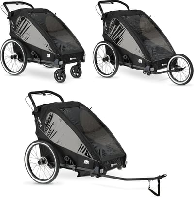 Kinderfietsaanhanger Jogger - Multifunctionele Kinderwagen - Actief Gezin - Inklapbaar Met Vering - 79 x 110 x 118 cm - Zwart