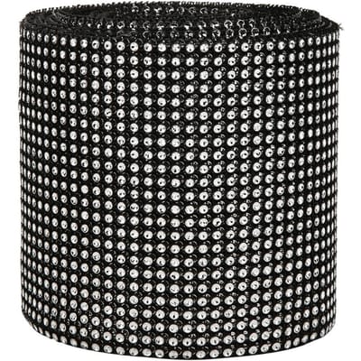 9m 24 Rijen Elektroplating Plastic Kunstmatige Strass Lint Mesh Bruiloft Kleding zwart