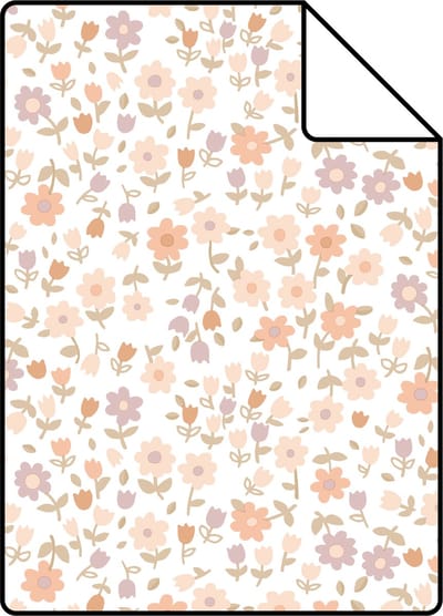 Proefstaal ESTAhome behang bloemetjes roze, terracotta en paars - 26.5 x 21 cm - 139579-S