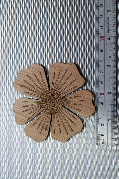 6 onderzetters hout met bloem motief lasergesneden in houder