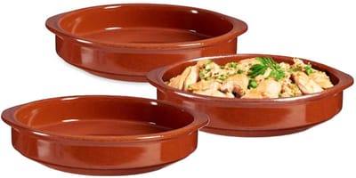 La Dehesa Tapas ovenschaal / serveerschaal - 3x - rond - Spaans terracotta/aardewerk - D30 x H7 cm - Klassieke stijl