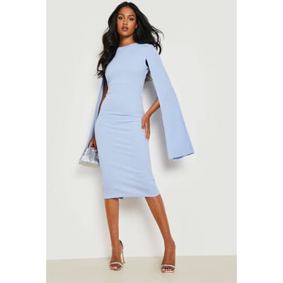 boohoo Dames Tall Cape Sleeve Midi Bodycon Jurk | Hemelsblauw | Maat: 44