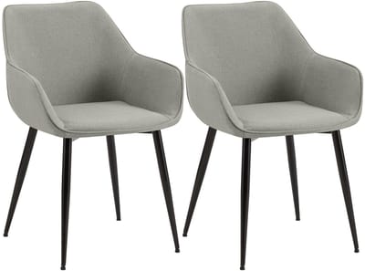 CLP Luena Set van 2 eetkamerstoelen - met armleuning - zwart metalen frame - tot 150 kg belastbaar - Stof/licht grijs