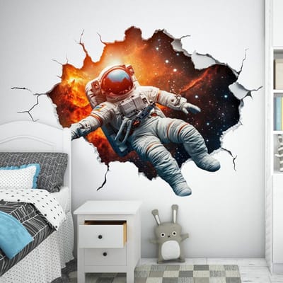 Jongen Astronaut Muurgat Kunst Muurschildering Melkweg Ruimte Planeten Vinyl Stickers Verwijderbaar Voor Woonkamer Slaapkamer Sci-Fi Huisdecoratie (as the picture,60x40cm whole one) black