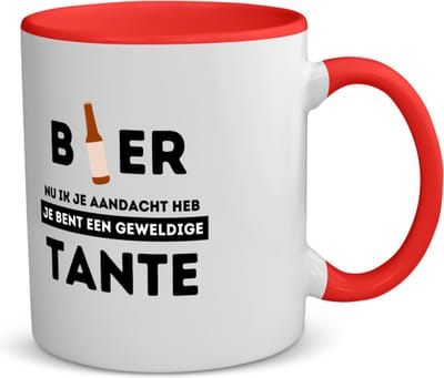 Akyol - bier, nu ik je aandacht heb je bent een geweldige tante koffiemok - theemok - rood - Tante - de beste tante - verjaardagscadeau - verjaardag - cadeau - cadeautje voor tante - tante artikelen - kado - geschenk - gift - 350 ML inhoud