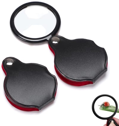 2 stuks - 8x miniatuurzakloep - glazen opvouwbare loep - opvouwbare loep in zakstijl - roterende opvouwbare loep - geschikt voor lezen, wetenschap, sieraden, hobby's, boeken (zwart)