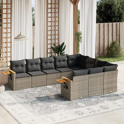 vidaXL - 10-delige - Loungeset - met - kussens - poly - rattan - grijs