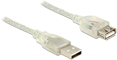 USB-A naar USB-A verlengkabel - USB2.0 - tot 2A / transparant - 0,30 meter