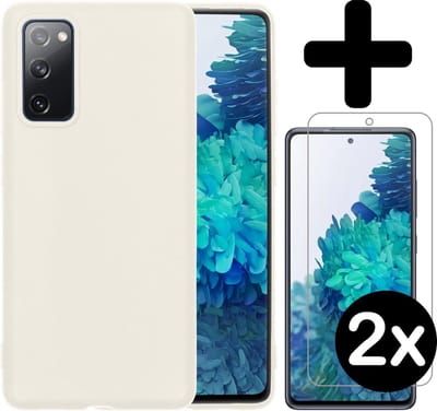 Hoesje - Met 2x Screenprotector - Geschikt voor Samsung Galaxy S20 FE - Sterk & Shockproof - Telefoon Hoes - Back Cover - Siliconen Case - Telefoonhoes - Wit