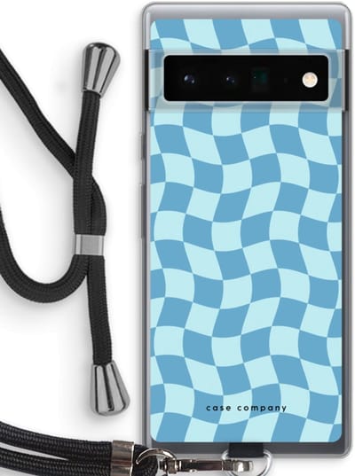 Case Company® - Hoesje met koord geschikt voor Google Pixel 6 Pro hoesje met Koord - Grid Blauw - Telefoonhoesje met Zwart Koord - Bescherming aan alle Kanten en Over de Schermrand