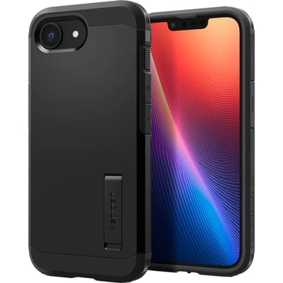 Spigen Tough Armor Hoesje Geschikt voor Apple iPhone 17e / 16e | Compatibel met MagSafe / Qi2 | Back Cover Militaire Standaard | Kickstand | Zwart