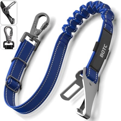BOTC Autogordel Hond - Hondengordel 3 in 1 - Reflecterende - Veiligheidsgordel hond - Autoriem Hond - Blauw - RVS