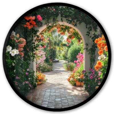 Poster in lijst Rond - Fotolijst 40x40 cm - Posters - Doorkijk - Bloemen - Natuur - Bloementuin - Ronde posterlijst zwart - Decoratie - Wanddecoratie woonkamer - Muurdecoratie slaapkamer