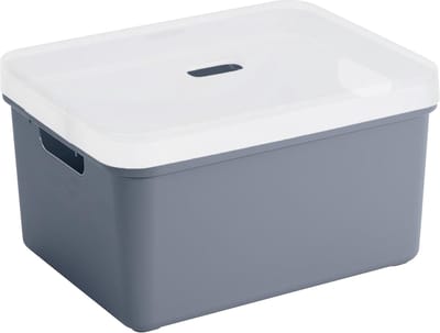 Sunware opbergbox mand kist - 32 liter - donkerblauw - kunststof - met transparante deksel - 45 x 35 x 24 cm - Sigma serie