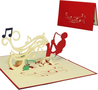 3D Pop-up Muziekkaart Saxofoon - Handgemaakte Verjaardagskaart met Ruimte voor Cadeaubon