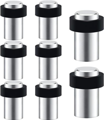 Deurstoppers Roestvrij Staal - Vloer Montage - Bescherm Muren - Met Rubber Ring - 8 Stuks 60mm - Zilver