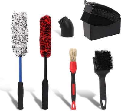 Auto Poets Set - Velgen Borstels - Auto Onderhoud - 6 Delig - 40 cm Borstel - Grijs