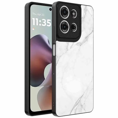 Geschikt voor Motorola Moto G56 Telefoonhoesje met Wit Marmer Opdruk - TPU Backcover Case White Marble Design - Zwart - Smartphonica geschikt voor Motorola Moto G56
