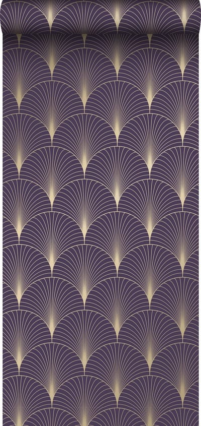 ESTAhome behang art deco motief donker paars en goud - 53 cm x 10.05 m - 139577