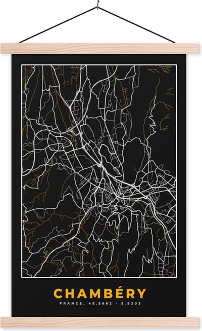 Posterhanger incl. Poster 40x60 cm - Schoolplaat - Stadskaart – Frankrijk – Kaart – Chambéry – Plattegrond - Textielposter - Blanke latten - Stadskaart