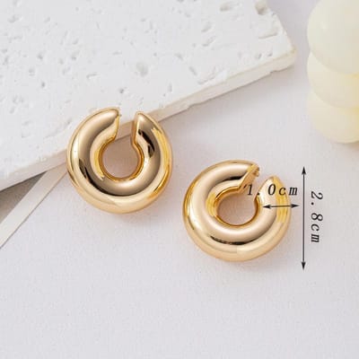 Trendy Geometrische C-vorm Clipoorbel Stud Buis Dikke Oorclips Sieraden Retro Niet-doorborend Robuust Rond Cirkel Oor Cuff voor Vrouwen beige