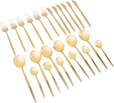 Dailygoods- Bestekset 24-delig Goud - Roestvrij Staal - Premium Kwaliteit - Duurzaam - Cadeau voor Gelegenheden - Stijlvol Ontwerp - Eetset