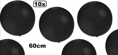 10x Super ballon 60cm zwart - Ballon mega begrafenis zwart feest festival black and white carnaval halloween horror