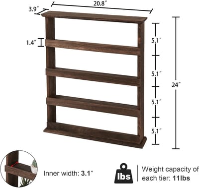NordHaus Kruidenrek Wandrek - Opbergrek - 4-Laags Wandplank - Veelzijdige Opbergruimte - Paulowniahout 53 x 10 x 60 cm