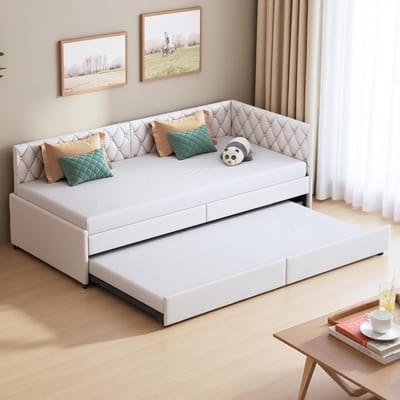 Slaapbank - Uittrekbare bank - Gasten ontvangen - Ruimtebesparend design - 90/180 x 200 cm - Beige