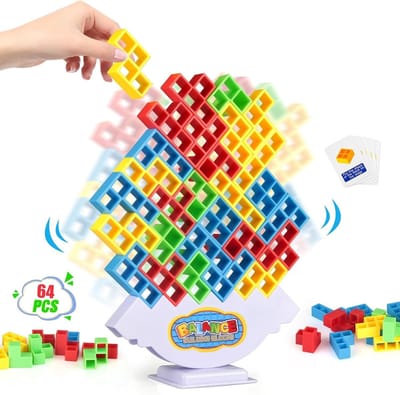 MTTProducts - Tetra Tower - Stapelspel - Leerzaam en leuk - 64 blokken - Gezellig voor jong en oud - Perfect voor familie en vrienden - Geschikt voor 3..