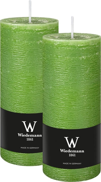 Wiedemann Cilinderkaars/stompkaars - 2x - rustieke kaars - lichtgroen - 7 x 16 cm - 66 branduren