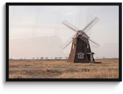 Poster in lijst - Fotolijst 90x60 cm - Posters - Windmolens - Landschap - Veld - Posterlijst zwart - Decoratie - Wanddecoratie woonkamer - Muurdecoratie slaapkamer