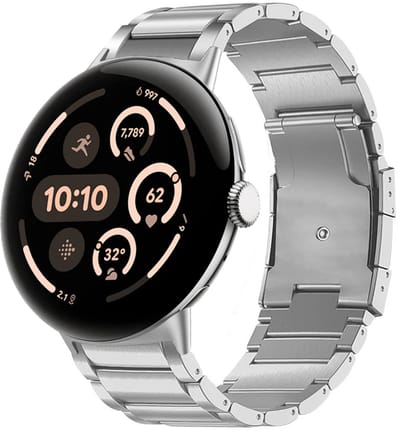 Strap-it Titanium bandje geschikt voor Google Pixel Watch 5 (45 mm) / 4 (45 mm) / 3 (45 mm) - Zilver