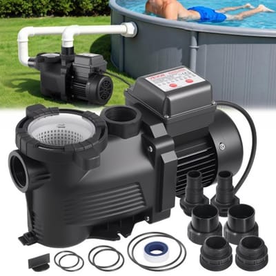 VEVOR zwembadpomp 400 W, filterpomp met een maximale doorstroomsnelheid van 11.100 l/u, eentraps zwembadpomp, 3450 tpm, maximale opvoerhoogte van 10 m, met 24-uurs timer en filtermand, voor bovengrondse en ingegraven zwembaden en spa's.