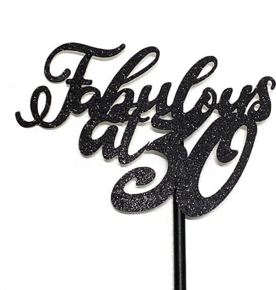 Taartdecoratie taarttopper fabulous at 30 zwart glitter papier