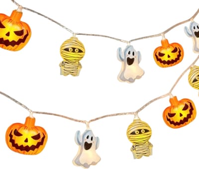 Halloween - Halloween lichtsnoer - Halloween Versiering - Halloween Pompoen Decoratie - Warm witte pompoen- en spooklampjes - Mummie - Waterdicht - Werkt op batterijen - Binnen - Buiten - Tuinraam (20 lampjes/3m)