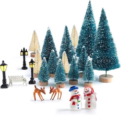 31 Pcs Mini Kerstbomen Set - Sneeuw Bedekte Bomen voor Winterdecoratie, Feestversiering en Ambachten