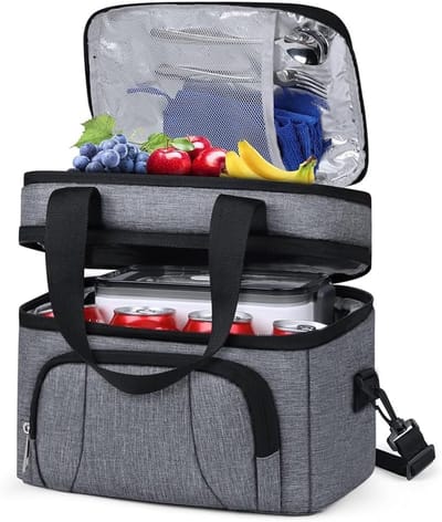 Geïsoleerde Koeltas 12L - Dubbellaagse Lunchtas voor Heren & Dames - 12 Uur Koelbehoud - Lekvrij - Waterdicht - 600D Oxford Materiaal - Picknicktas - Grijs