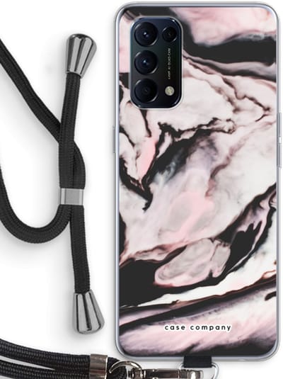 Case Company® - Hoesje met koord geschikt voor Oppo Find X3 Lite hoesje met Koord - Roze stroom - Telefoonhoesje met Zwart Koord - Bescherming aan alle Kanten en Over de Schermrand