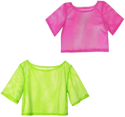 Dailygoods- Neon T-shirt 2 Stuks - Off Shoulder - Jaren 80 Punk - Retro Themafeest - Verkleedpartijen - Clubwear - Neon Kleding - Retro Top