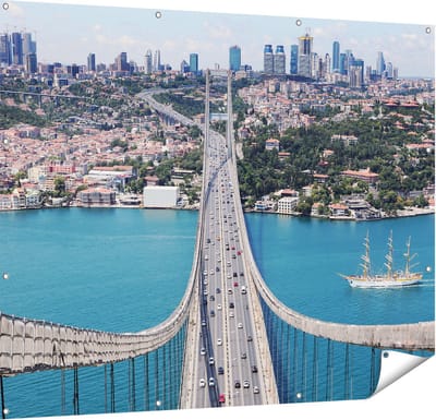Gards Tuinposter Istanbul Bosporus Brug vanaf Boven - 150x120 cm - Tuindoek - Tuindecoratie - Wanddecoratie buiten - Tuinschilderij