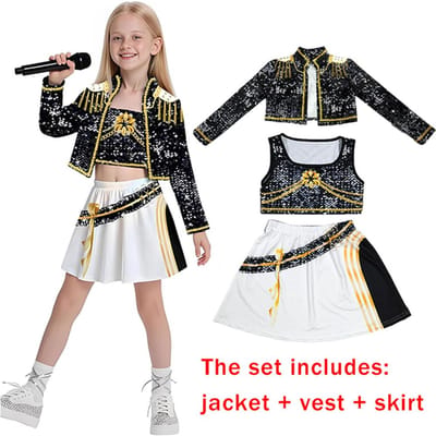 Nouveau Guerrier K Pop Déguisement Rumi Costume Zoey Cosplay Mira Vêtements Noir Impression 3D Groupe de Filles Femmes Costumes d'Halloween Tenues 110 black