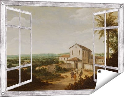 Gards Tuinposter Doorkijk Kerkelijk Gebouw in Brazilië - Frans Jansz. Post - 90x60 cm - Tuindoek - Tuindecoratie - Wanddecoratie buiten - Tuinschilderij
