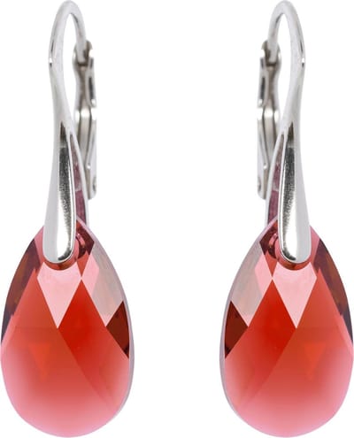 DBD - Zilveren Oorbellen - Druppel - Swarovski Kristal Elements - Magma Rood - 16MM - Anti Allergisch