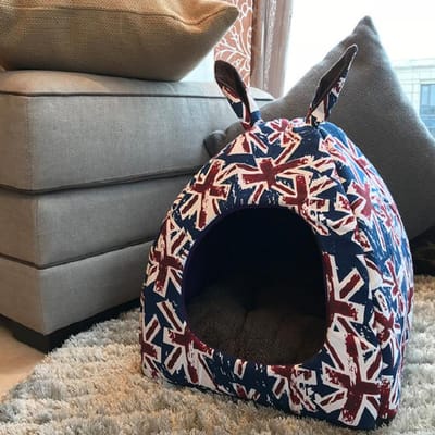 Chenil et Nid pour Animaux de Compagnie en Yourte Mongole avec Drapeau Caractère Riz et Forme d'Oreilles de Lapin Pour Garder au Chaud en Hiver S size 30 * 28 * 25 (cm) gray