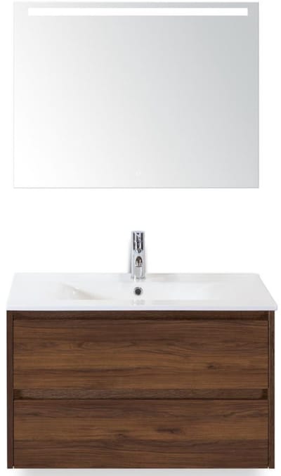 Dante Badmeubelset 80 cm - Walnoot - Keramische Wastafel Wit Enjoy met Sence Spiegel