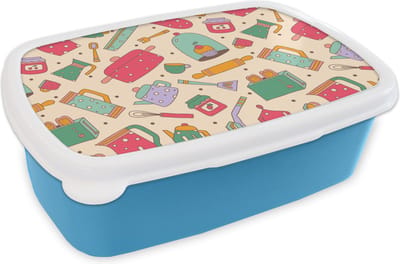 Broodtrommel Blauw - Lunchbox - Brooddoos - Keuken - Thee - Patronen - 18x12x6 cm - Kinderen - Jongen