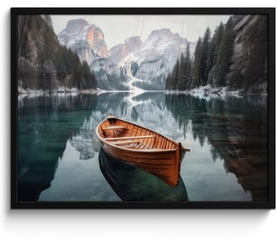 Poster in lijst - Fotolijst 80x60 cm - Posters - Boot - Bergen - Natuur - Water - Posterlijst zwart - Decoratie - Wanddecoratie woonkamer - Muurdecoratie slaapkamer